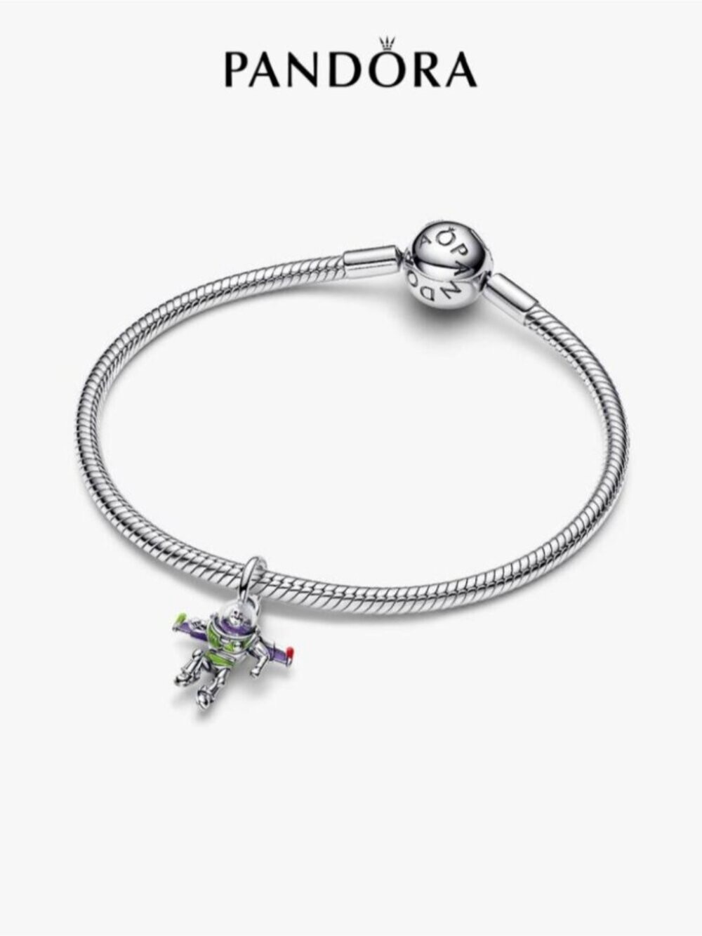 Pandora Silver Bracelet with Green and Purple Buzz Lightyear Charm